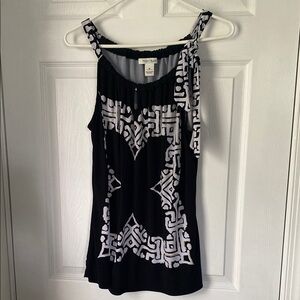 WHBM Black and White Graphic Tie Front Halter-Style  Dressy Blouse